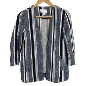 Reserved Textured Shacket Cardigan Womens M Blue White Coastal Open Front VGUC